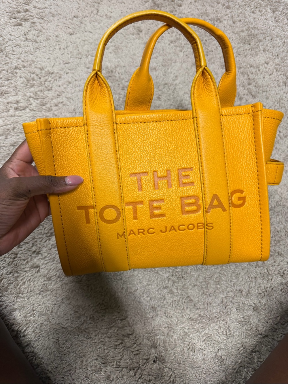 Marc Jacobs Yellow Pebbled Leather Mini Tote with Bold Logo